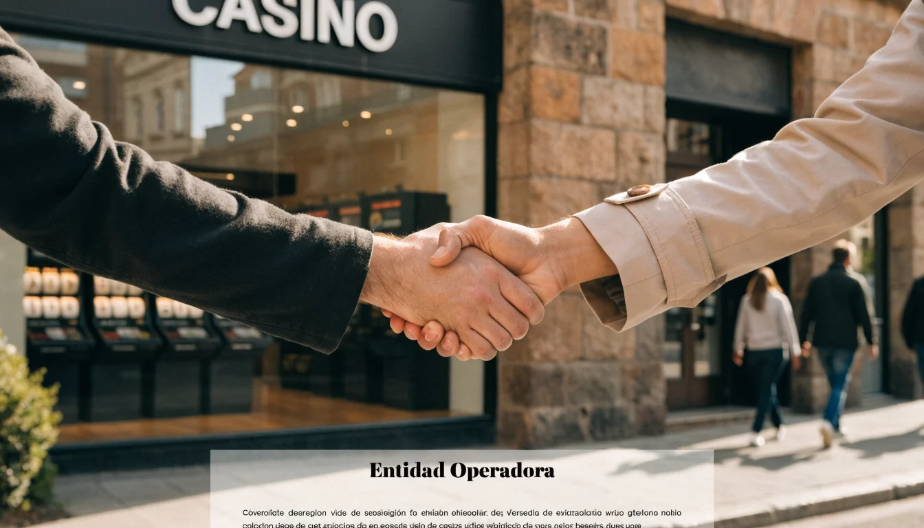 Apretón de manos frente a señal de casino y documento legal.