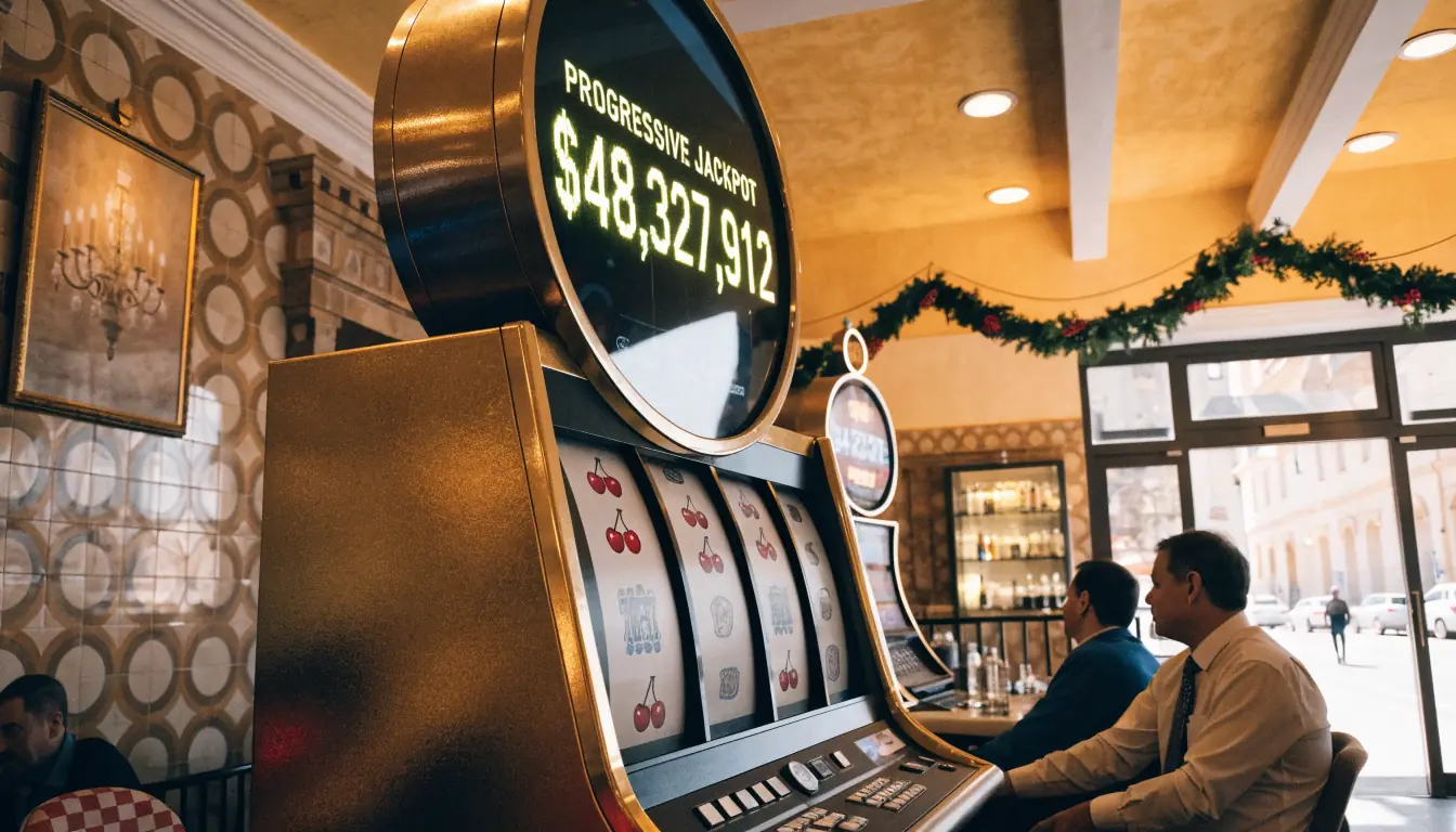 Máquina tragamonedas dorada con medidor de jackpot brillante en casino español